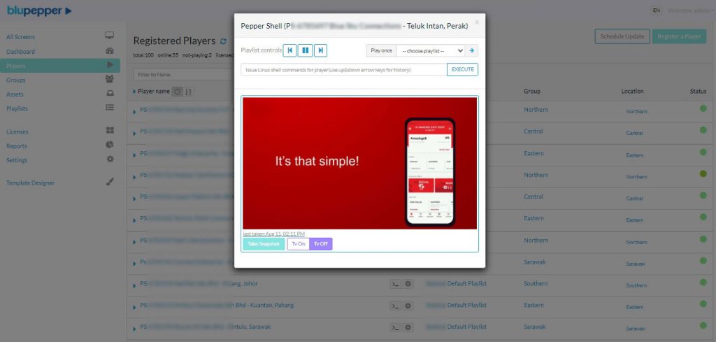 Digital Signage Solution Dashboard View